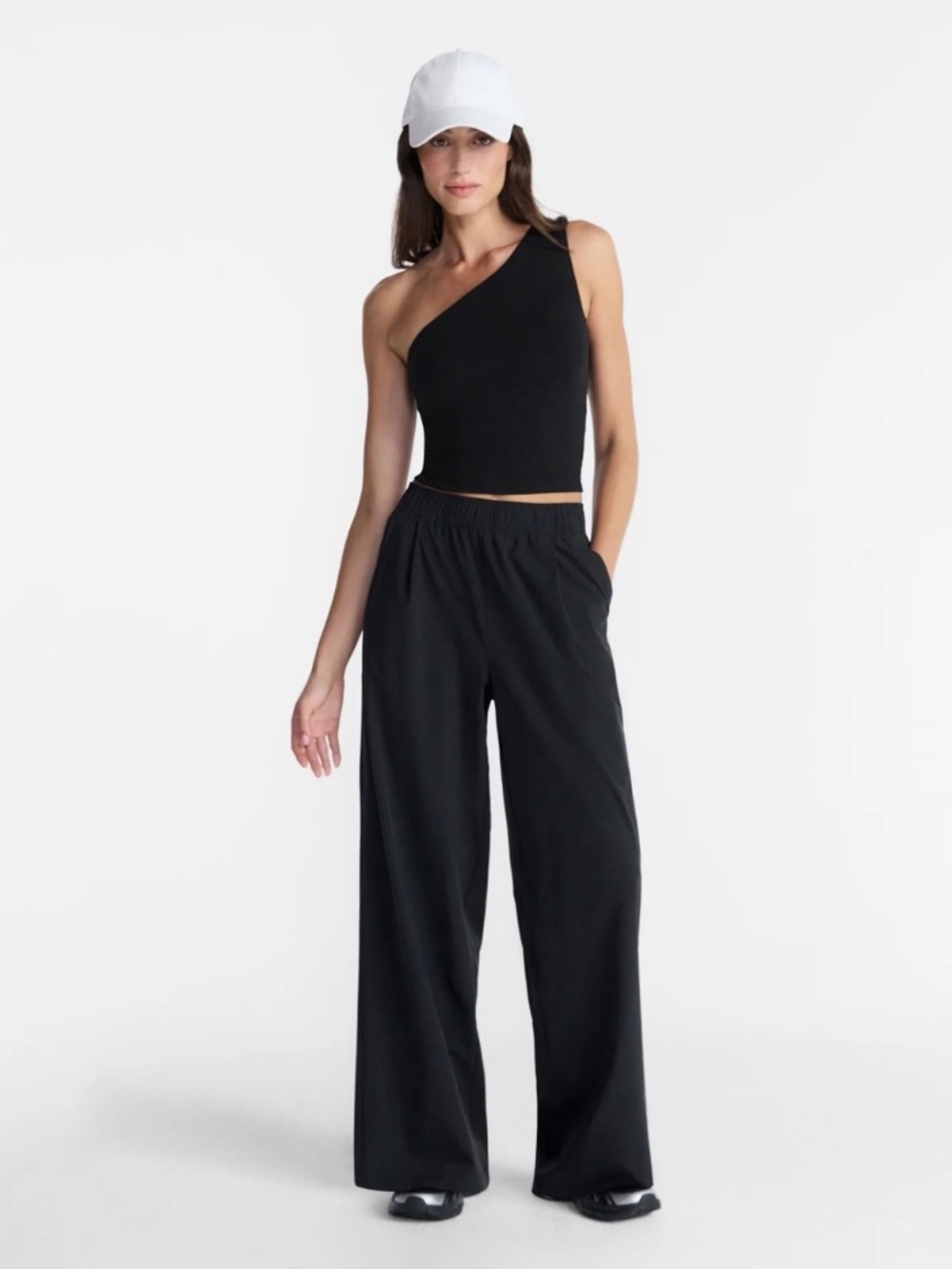 Avia High-Rise Wide-Leg Drawstring Elastic Waist Trouser Pant Black